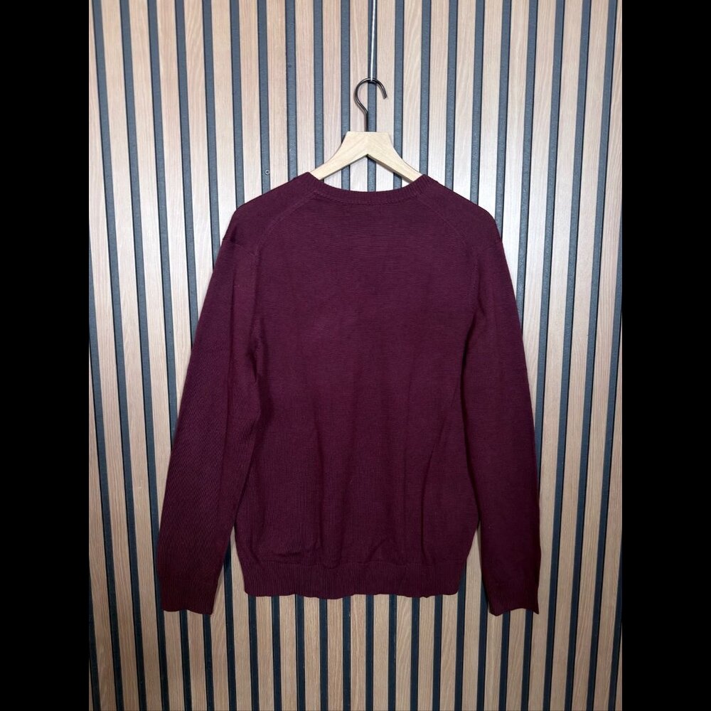 Banana Republic Sweater Large Mens Red 100% Extra Fine Merino Wool V Neck - Picture 2 of 6